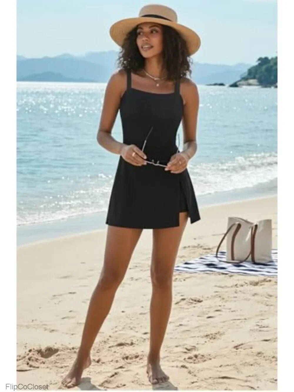 Women's One Piece Swimdress Tummy Control Swimsuit with Built-in Shorts Pockets